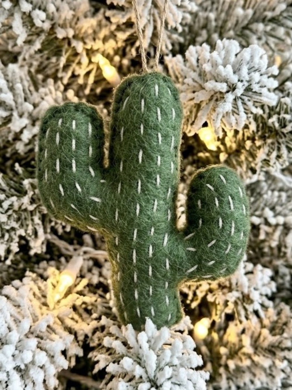 Handmade Felt Cactus Christmas Ornament | 5” Southwestern Desert Holiday Decor